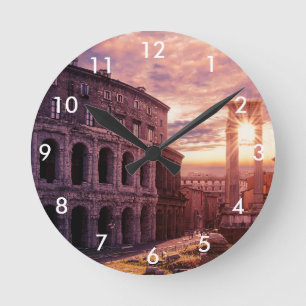 Sunset over Rome Colosseum in Rome Round Clock