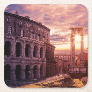 Sunset over Rome Colosseum in Rome Square Paper Coaster