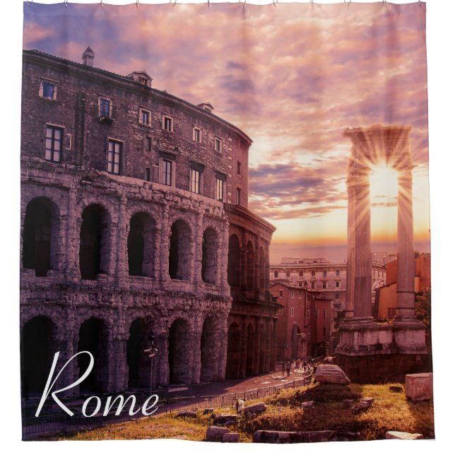 Sunset over Rome Colosseum Shower Curtain (Front)