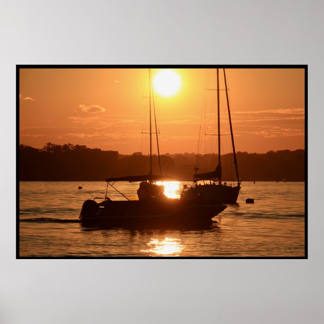 Sunset over Sailboats Poster (Front)