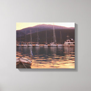 Sunset Over Sami Boats (Kefalonia) Canvas Print