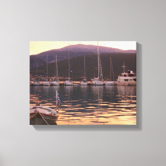 Sunset Over Sami Boats (Kefalonia) Canvas Print (Front)