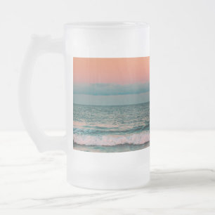 sunset over sea frosted glass beer mug