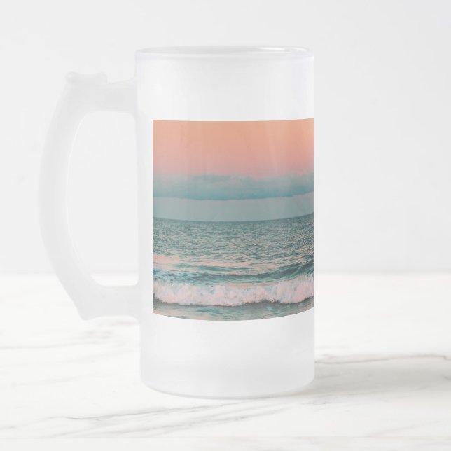 sunset over sea frosted glass beer mug (Left)