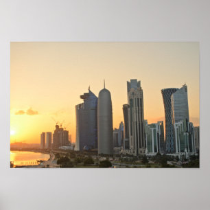 Sunset over skyline of Doha, Qatar Poster