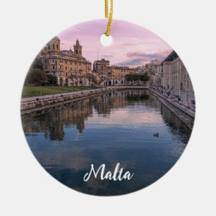 Sunset over small canal in Cospicua, Malta Ceramic Tree Decoration