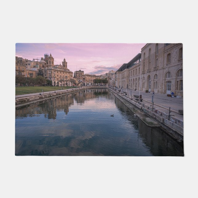 Sunset over small canal in Cospicua, Malta Doormat (Front)