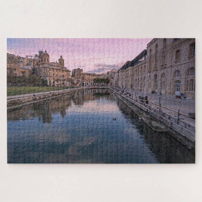 Sunset over small canal in Cospicua, Malta Jigsaw Puzzle (Horizontal)