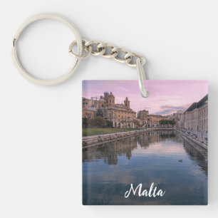 Sunset over small canal in Cospicua, Malta Key Ring