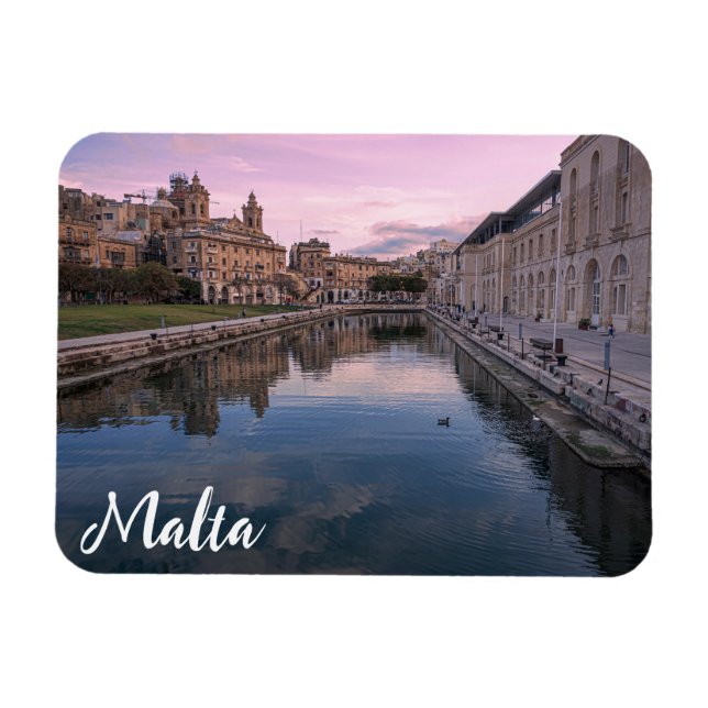 Sunset over small canal in Cospicua, Malta Magnet (Horizontal)