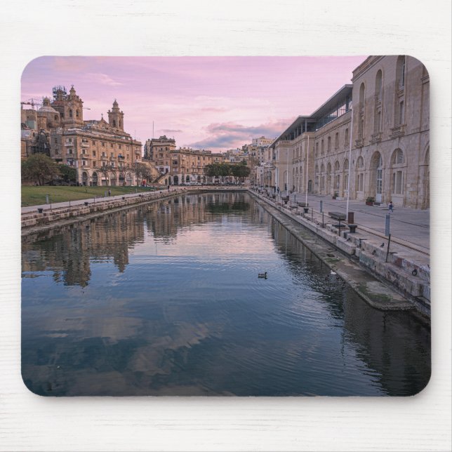 Sunset over small canal in Cospicua, Malta Mouse Mat (Front)