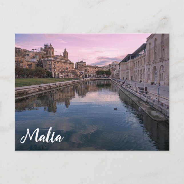Sunset over small canal in Cospicua, Malta Postcard (Front)