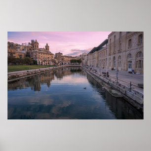 Sunset over small canal in Cospicua, Malta Poster