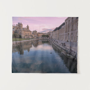 Sunset over small canal in Cospicua, Malta Tapestry