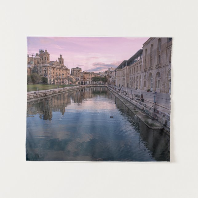 Sunset over small canal in Cospicua, Malta Tapestry (Front (Horizontal))