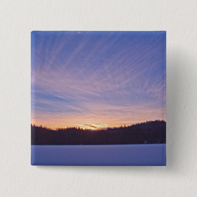 Sunset over Snow-covered Winter Lake & Trees 15 Cm Square Badge (Front)