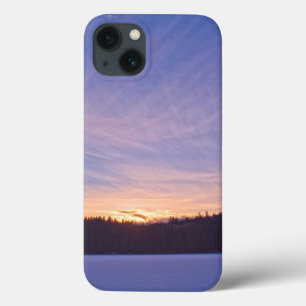 Sunset over Snow-covered Winter Lake & Trees iPhone 13 Case