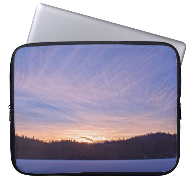 Sunset over Snow-covered Winter Lake & Trees Laptop Sleeve (Front)