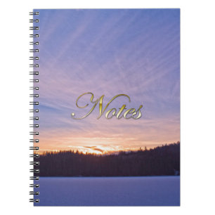 Sunset over Snow-covered Winter Lake & Trees Notebook