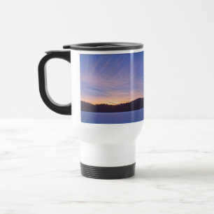 Sunset over Snow-covered Winter Lake & Trees Travel Mug
