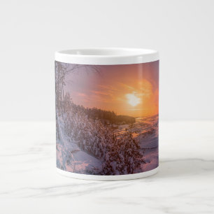 Sunset over snow sea coast large coffee mug