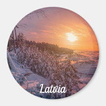 Sunset over snow sea coast magnet