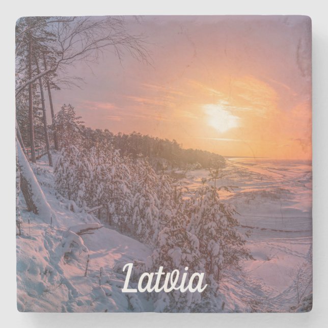 Sunset over snow sea coast stone coaster (Front)