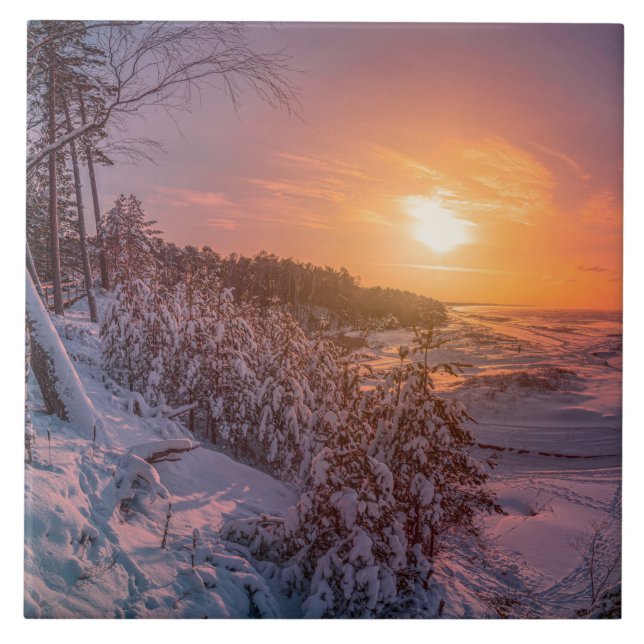 Sunset over snow sea coast tile (Front)