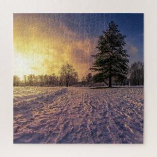 Sunset over snowy winter park jigsaw puzzle