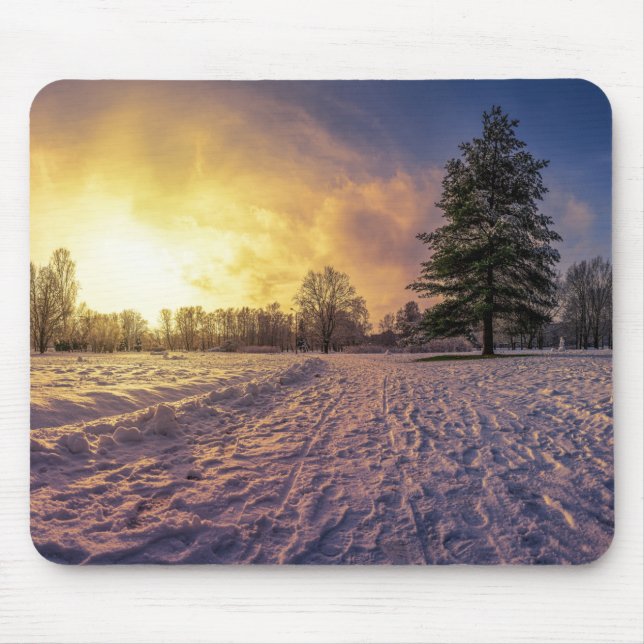 Sunset over snowy winter park mouse mat (Front)