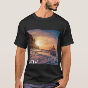 Sunset over snowy winter sea coast T-Shirt