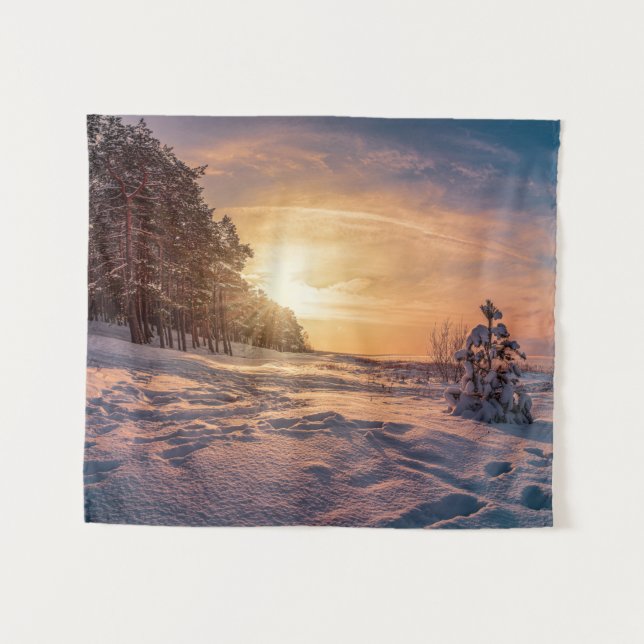 Sunset over snowy winter sea coast tapestry (Front (Horizontal))