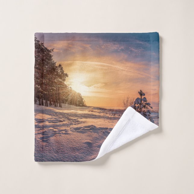 Sunset over snowy winter sea coast wash cloth (Wash Cloth)