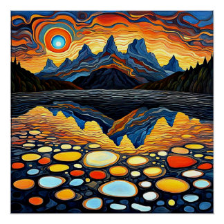 Sunset over spotted lake 1 poster