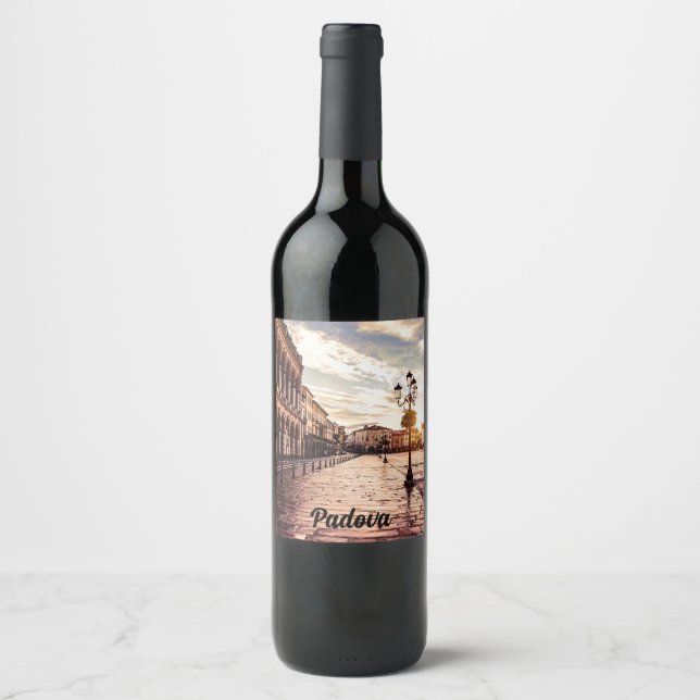 Sunset over square in Padova in Italy Wine Label (Front)