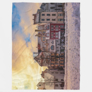 Sunset over street in Riga Fleece Blanket