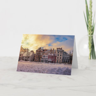 Sunset over street in Riga Holiday Card