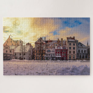 Sunset over street in Riga Jigsaw Puzzle