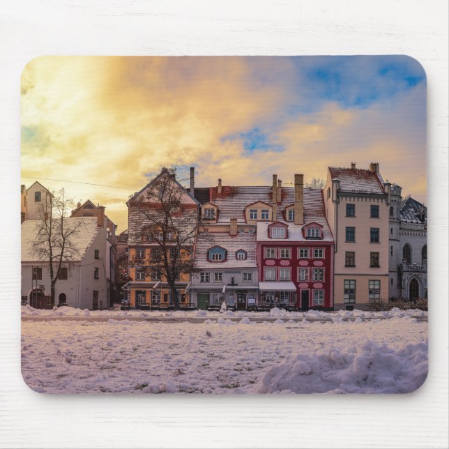 Sunset over street in Riga Mouse Mat (Front)