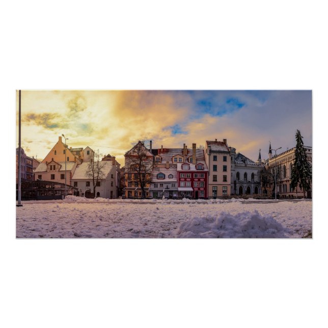 Sunset over street in Riga Poster (Front)