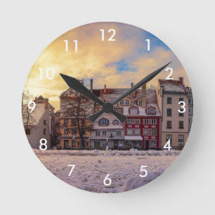 Sunset over street in Riga Round Clock