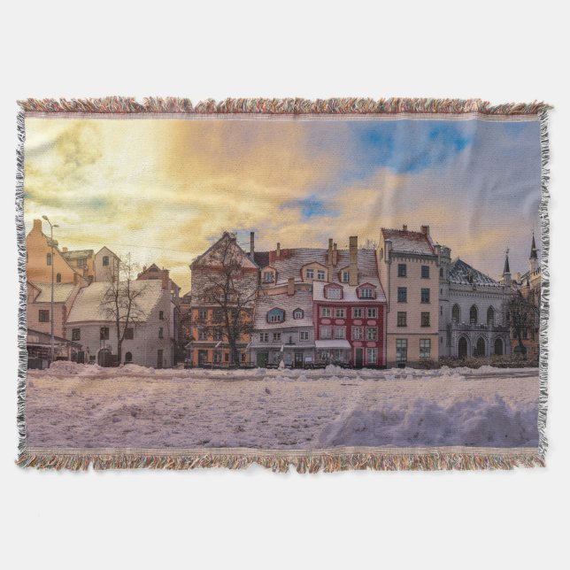 Sunset over street in Riga Throw Blanket (Front)