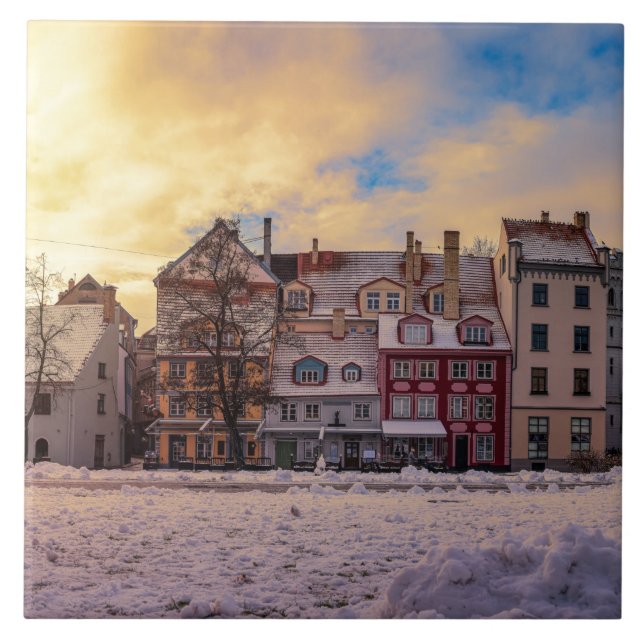 Sunset over street in Riga Tile (Front)