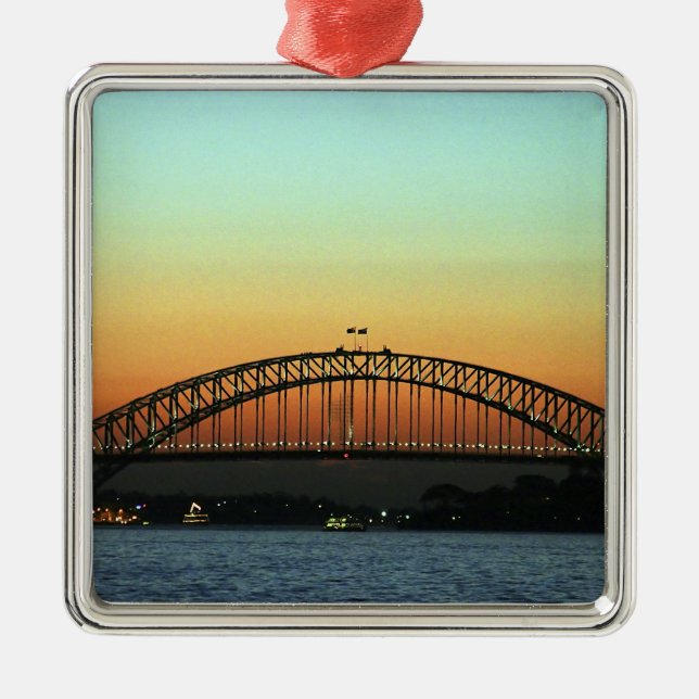 Sunset over Sydney Harbour Bridge, Australia Metal Tree Decoration (Front)
