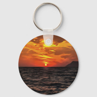 Sunset Over The Aegean Sea Landscape Painting Key Ring