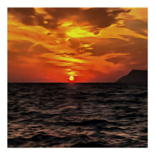Sunset Over The Aegean Sea Landscape Painting Poster