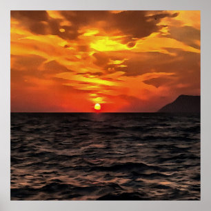 Sunset Over The Aegean Sea Landscape Painting Poster