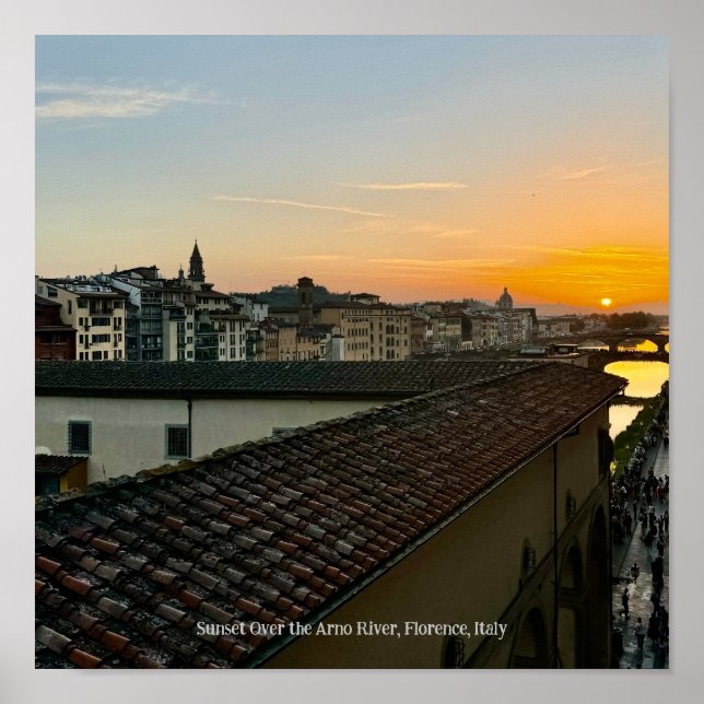Sunset Over the Arno River, Florence Italy Poster (Front)