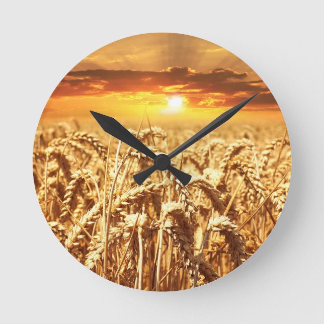 Sunset Over The Cornfield Round Clock (Front)