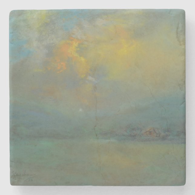 Sunset Over the Hills (by Glenn Cooper Henshaw) Stone Coaster (Front)